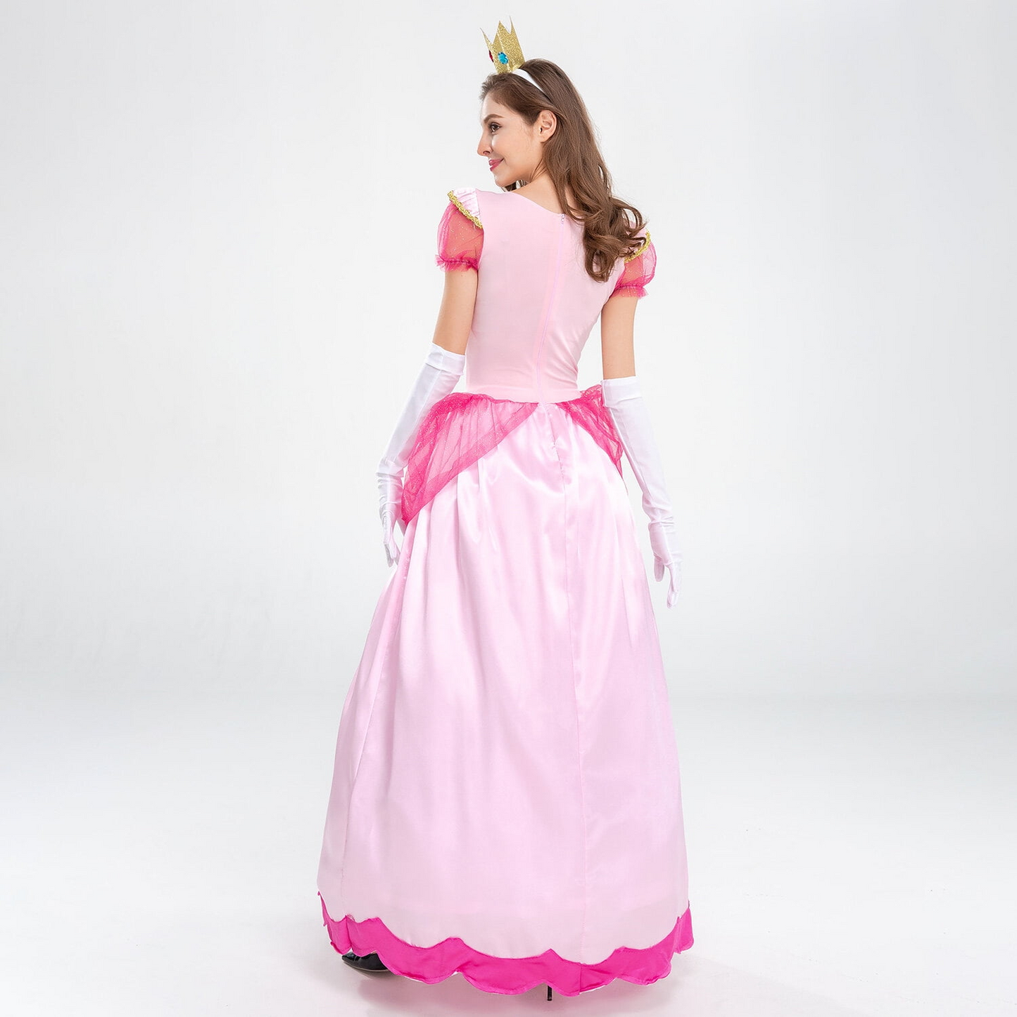 LOEL Princess Peach Costume with Crown for Women Halloween Cosplay Hot Pink Pageant Dresses