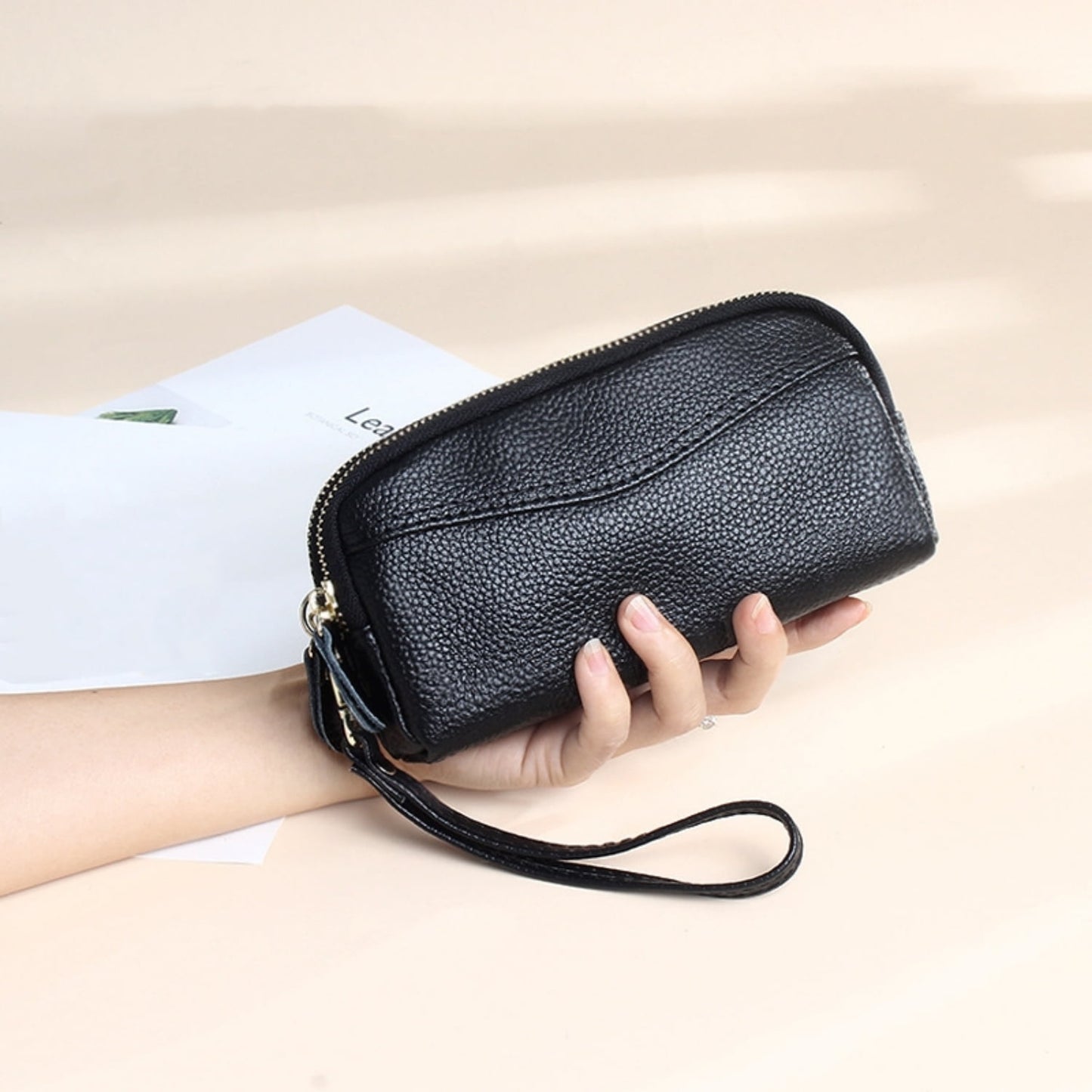 HAWEE Cellphone Wallet for Women Genuine Leather Clutch Purse Large Capacity Double Zipper Wristlet Wallet for Ladies