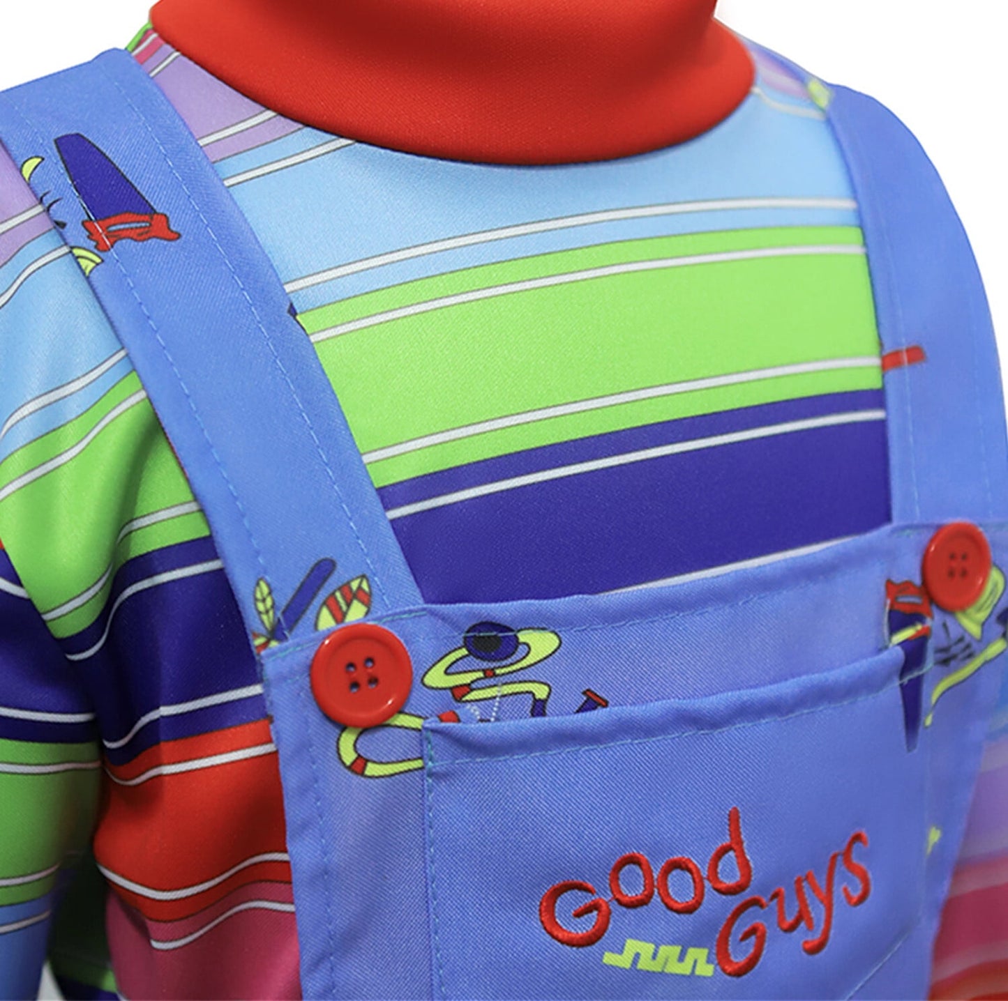 Phenas Kids Haunted Doll Costume,Red & Blue Striped Jumpsuit for Halloween Cosplay Costume