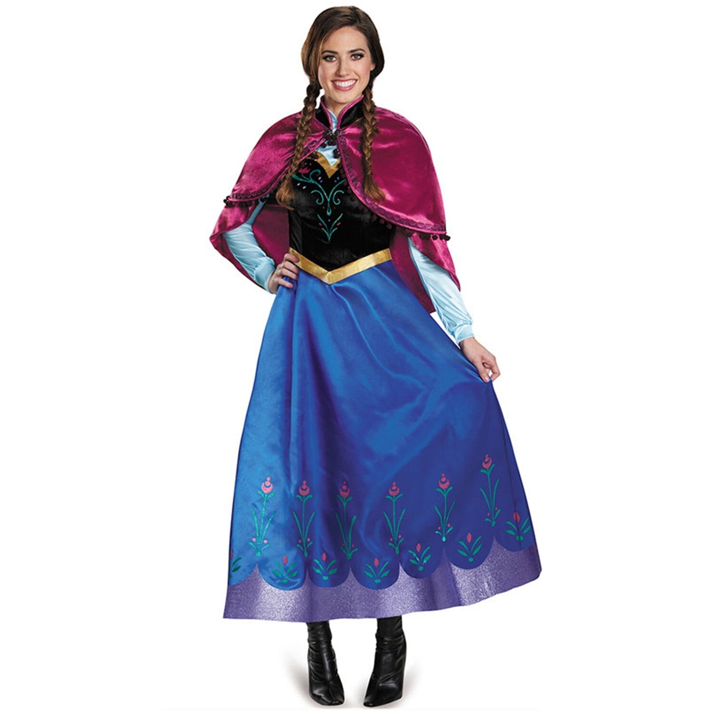 KAWELL Halloween Adult Princess Anna Dress Costume with Cape Birthday Cosplay Dress Up