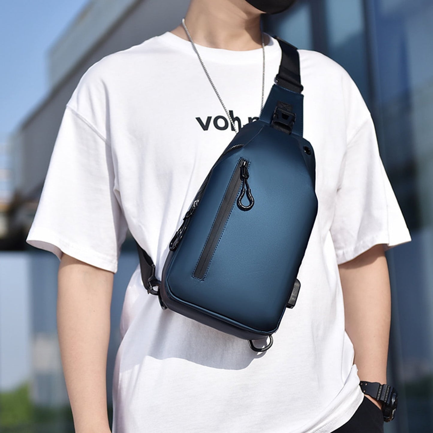Phenas Mens Sling Bag, Waterproof Sling Bag with USB Charging Port Casual Daypack Chest Crossbody Bag