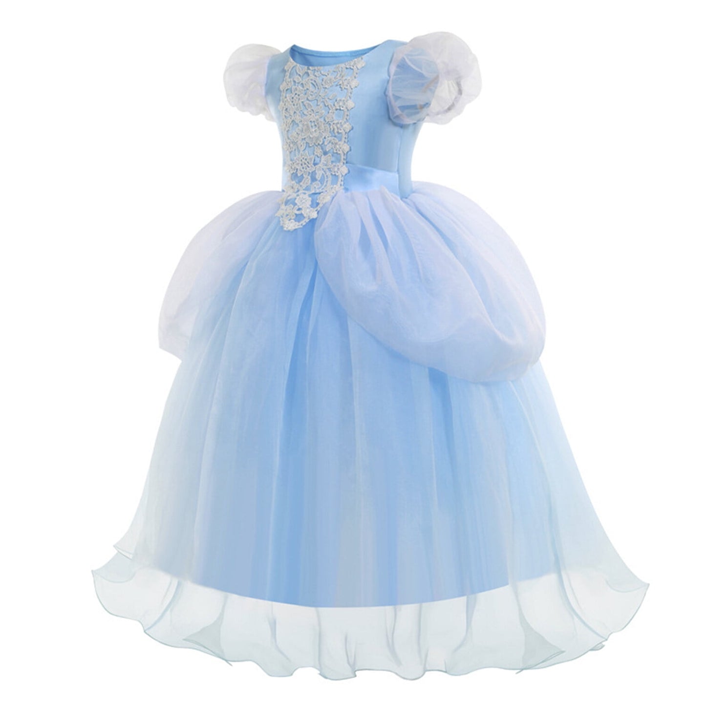 HAWEE Princess Blue Dress for Girls Puffy Sleeve Princess Costume Halloween Cosplay Party Fancy Dress(2-12Y)
