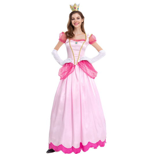 LOEL Princess Peach Costume with Crown for Women Halloween Cosplay Hot Pink Pageant Dresses