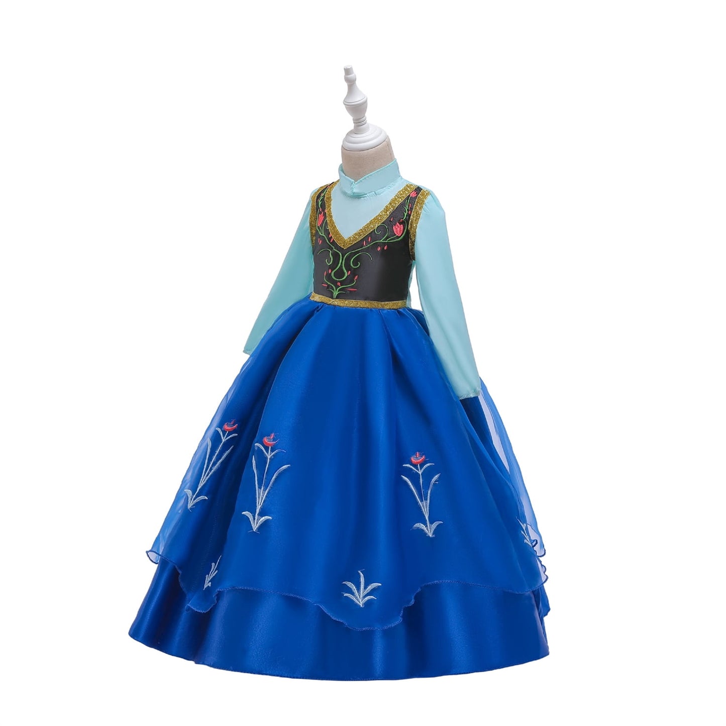 KAWELL Halloween Princess Anna Costume Girls Dress With Cape Birthday Cosplay Dress Up With Accessories