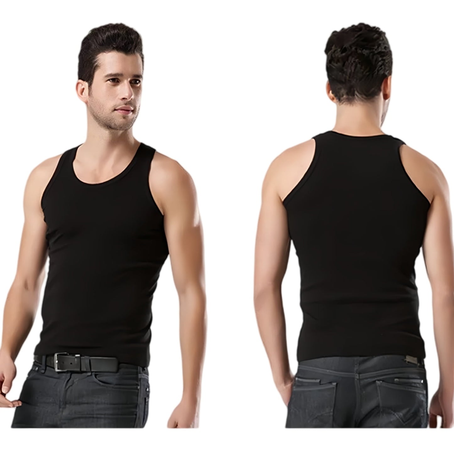 LOEL 3 Pack Men's Undershirts Crew Neck Sleeveless Athletic Workout Tank Top Sports Baselayer Running Compression Shirts
