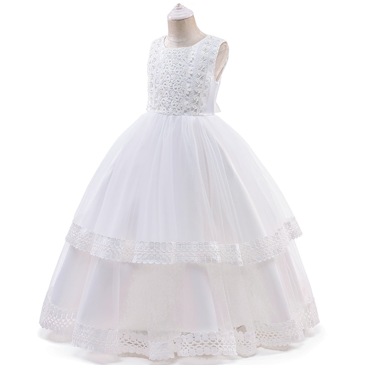 LOEL Girl Lace Dress for Kids Wedding Bridesmaid Pageant Party Formal Long Gown Princess Communion Tulle Dresses