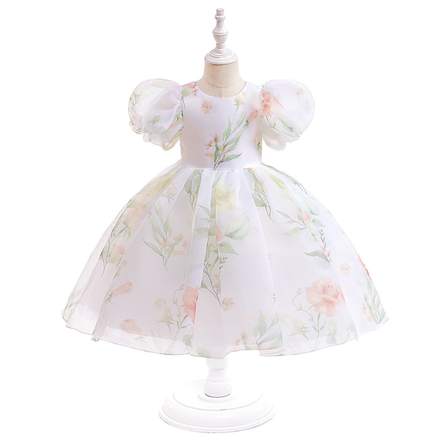 KAWELL Easter Dress for Girls Puff Sleeve Floral Dress Wedding Pageant Party Ball Gown Dresses