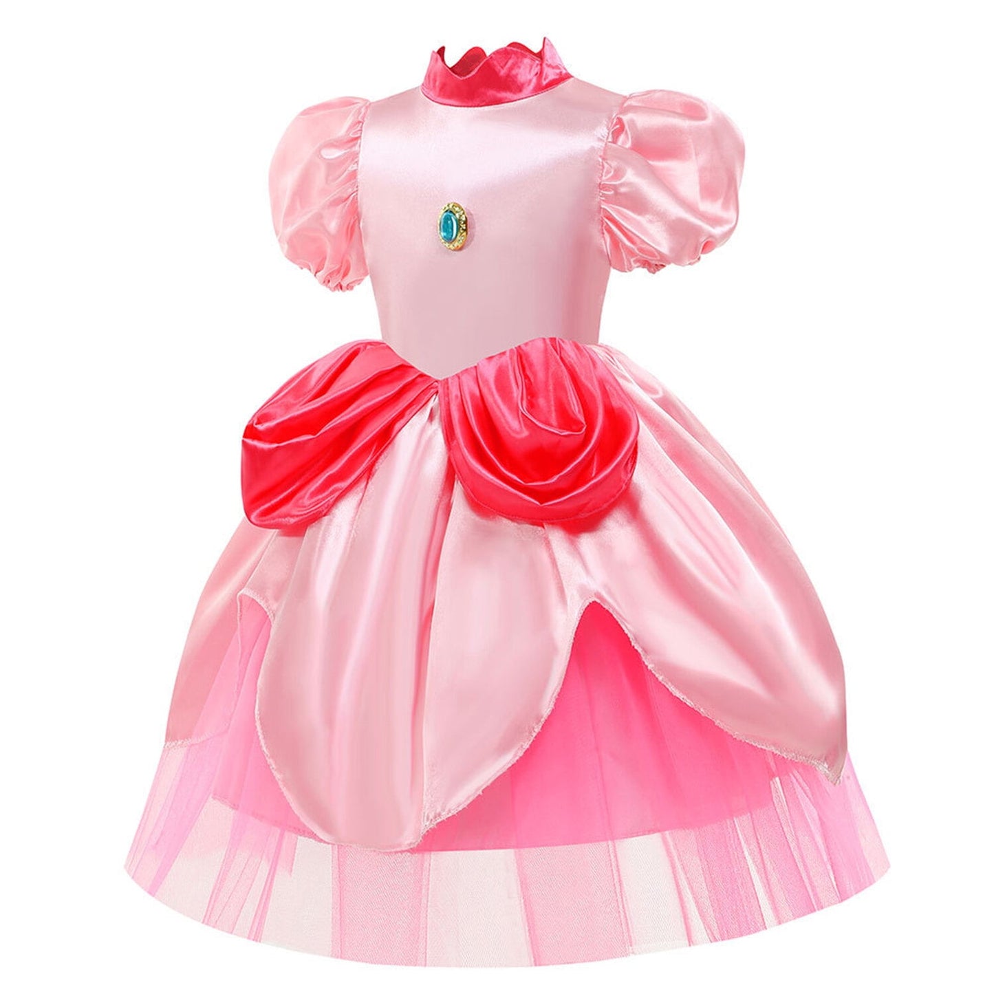 Princess Peach Costume Dress Girls Birthday Party Costume Gift Kids Halloween Party Dress Up With Crown