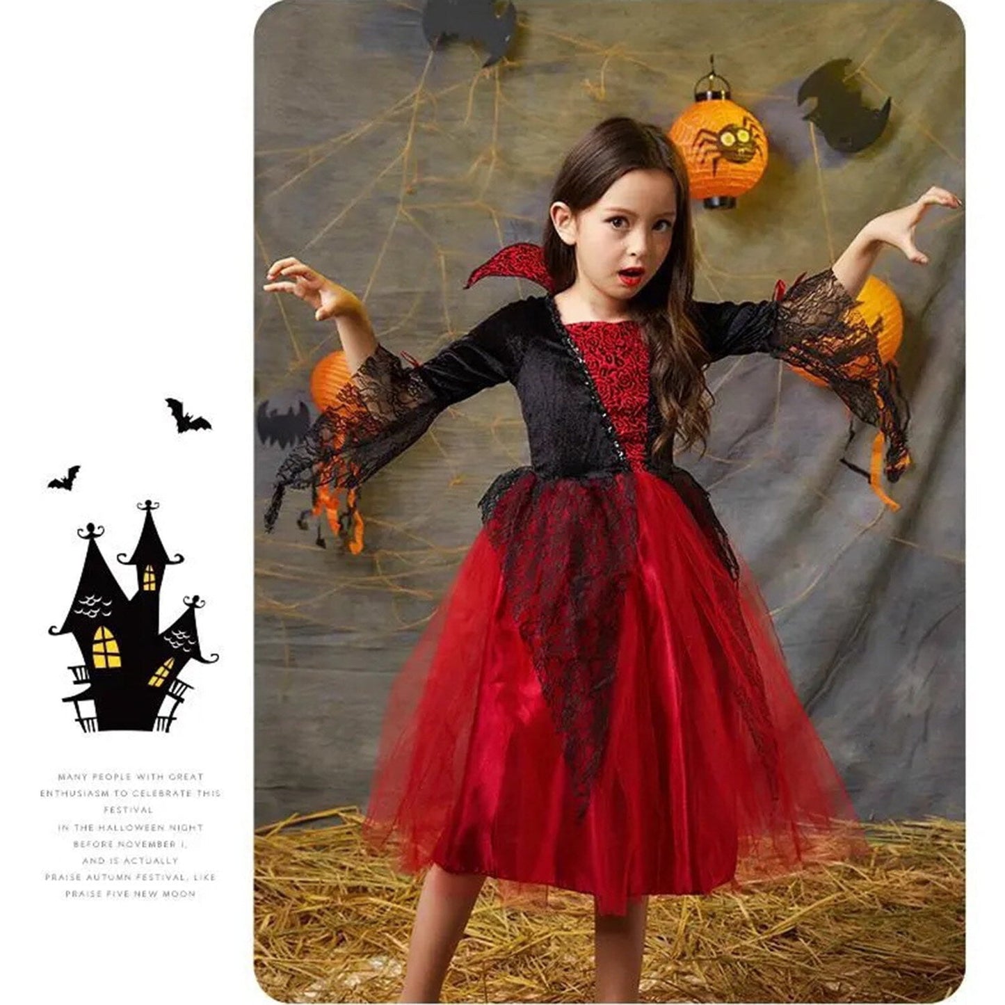KAWELL Girls Vampire Costume, Princess Masquerade Party for Halloween Party