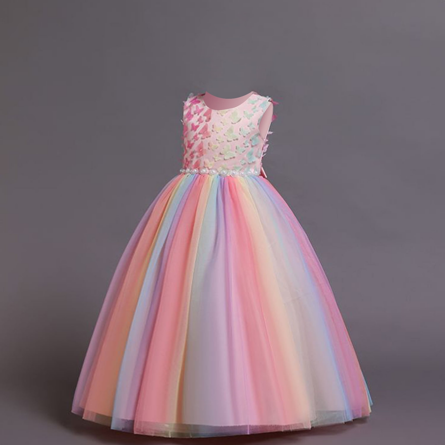 LOEL Flower Girl Rainbow Tulle Butterfly Wedding Party Dresses Bridesmaid Birthday Pageant Ball Gown