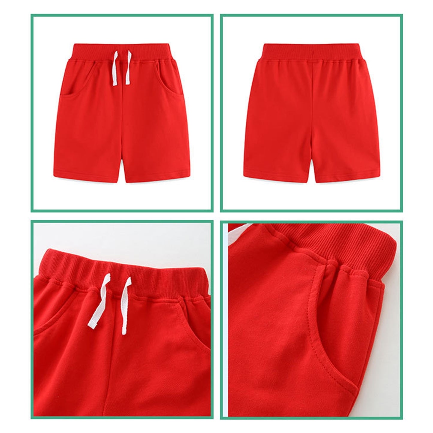 Phenas Toddler Kid Boy Summer 4 Pack Solid Cotton Shorts with Drawstring Pull On Active Jogger Shorts for Boys
