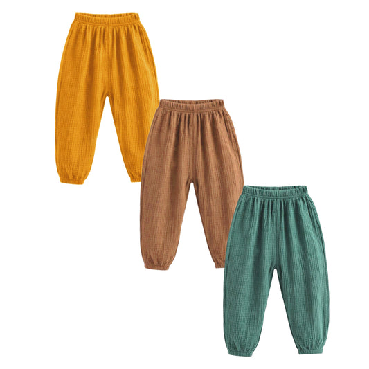 HuaAngel Boys Girls Pants Cotton Gauze Soft Breathable Beach Travel Trousers 3 Packs Size 2-7