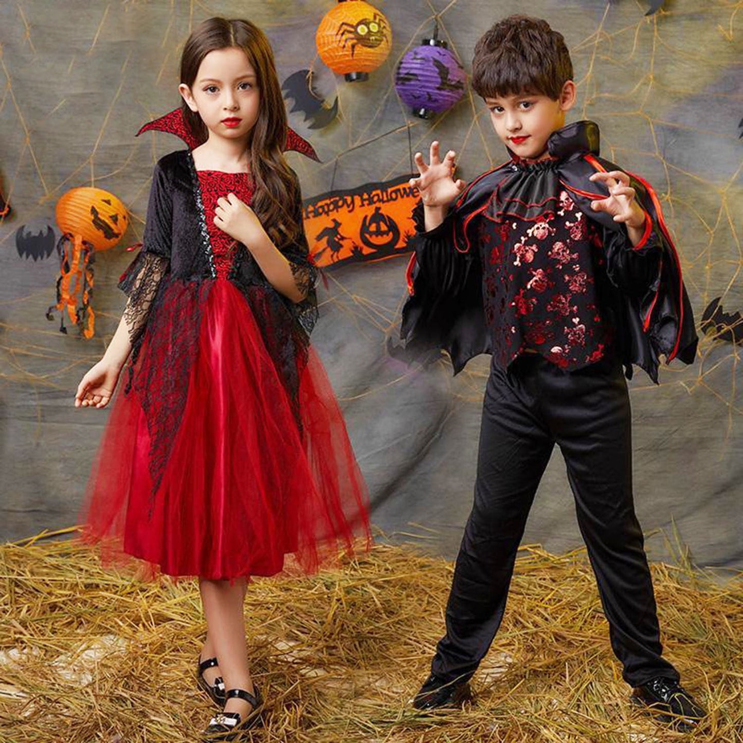 KAWELL Girls Vampire Costume, Princess Masquerade Party for Halloween Party