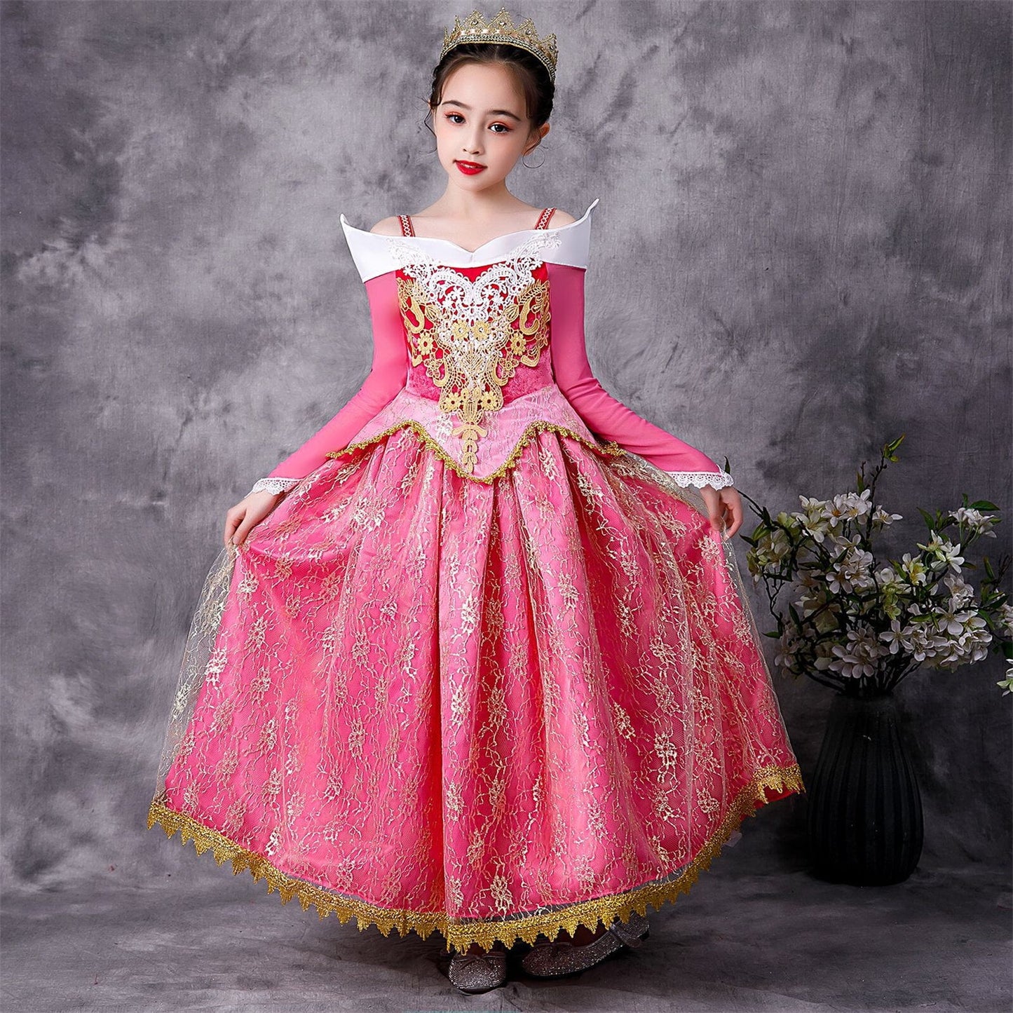 HAWEE Girls Aurora Princess Costume Sleeping Princess Dress Up with Accessories for Halloween Cosplay