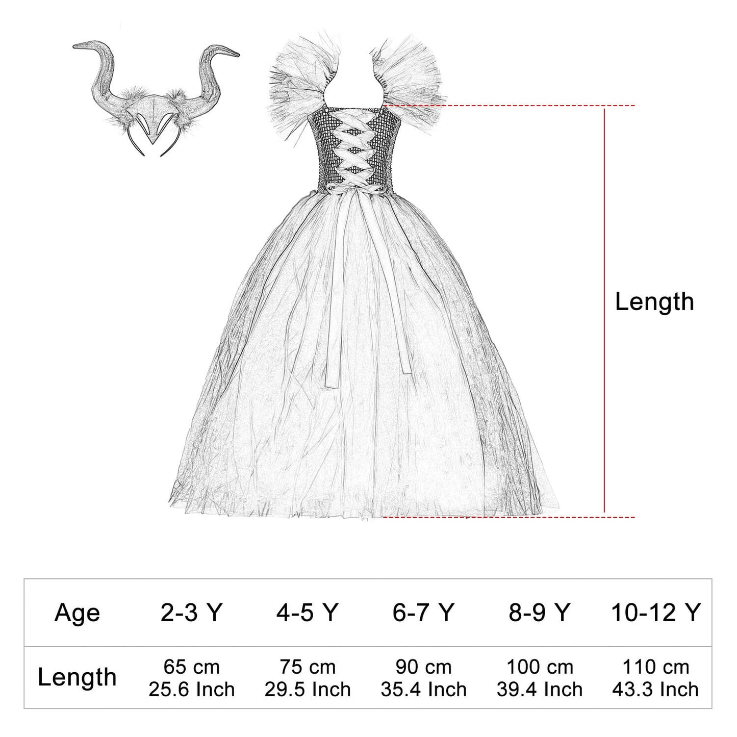 KAWELL Halloween Maleficent witch dress with headband set vampire witch costume 1-12 years old