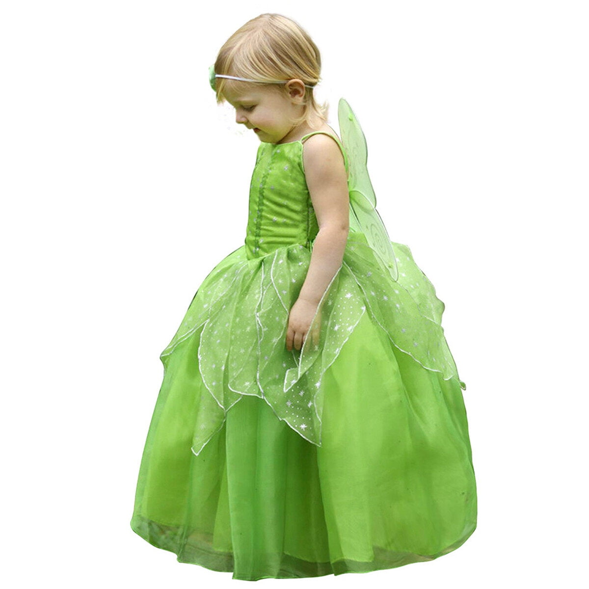 LOEL Tiana Costume for Girls Toddler Halloween Birthday Party Fairy Elf Dress up with Wings