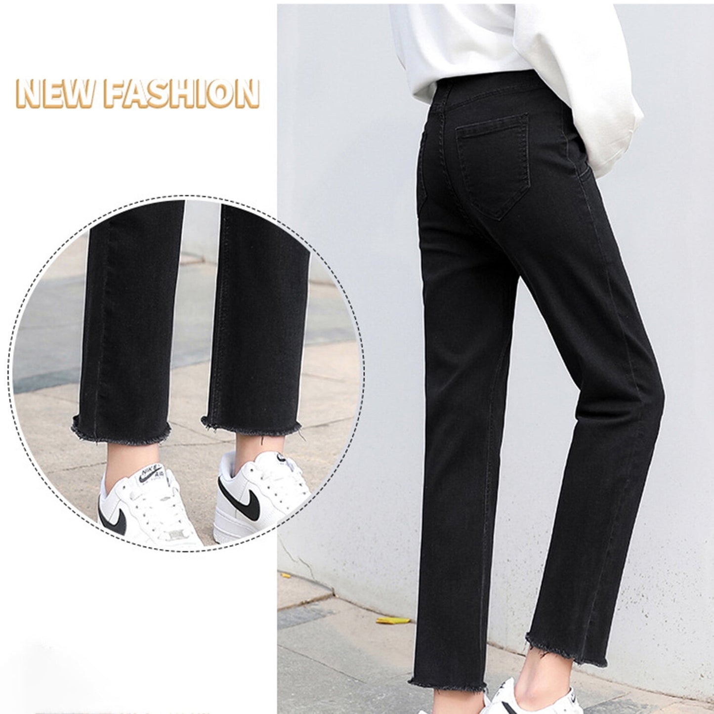 Phenas Women's Maternity Jeans Comfy Plus Size Blue Pregnancy Baggy Ankle Length Jeans