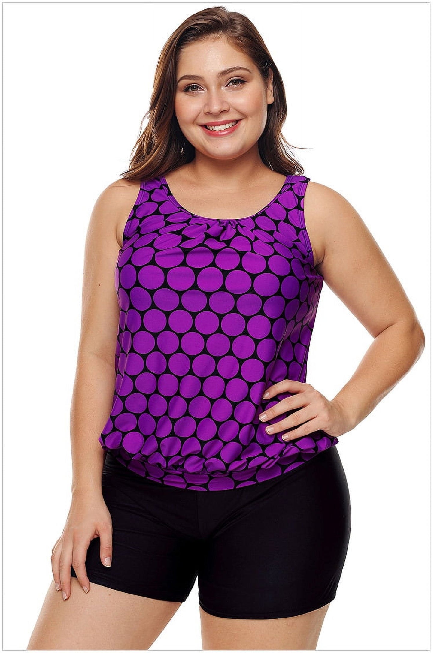 Women's Plus Size Swimwear Tankini Swimdress Two Piece Bathing Suit Tummy Control Swimsuit,Light Blue