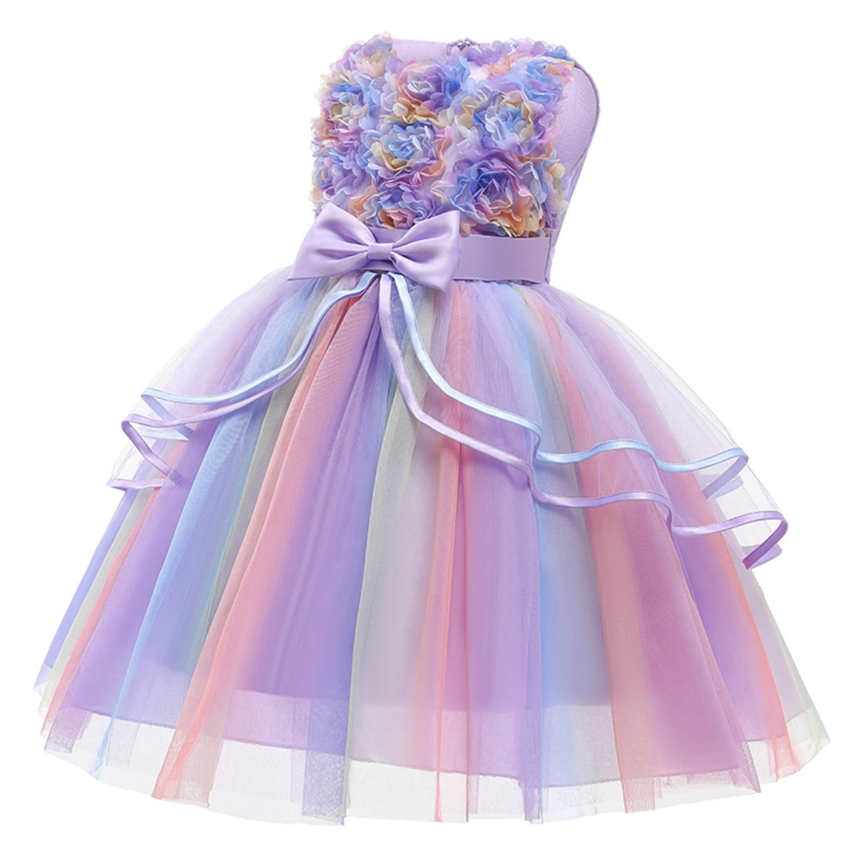 LOEL Kids Flower Dresses For Baby Girls Elegant Wedding Princess Dress Ceremony Party Rainbow Tutu Ball Gown