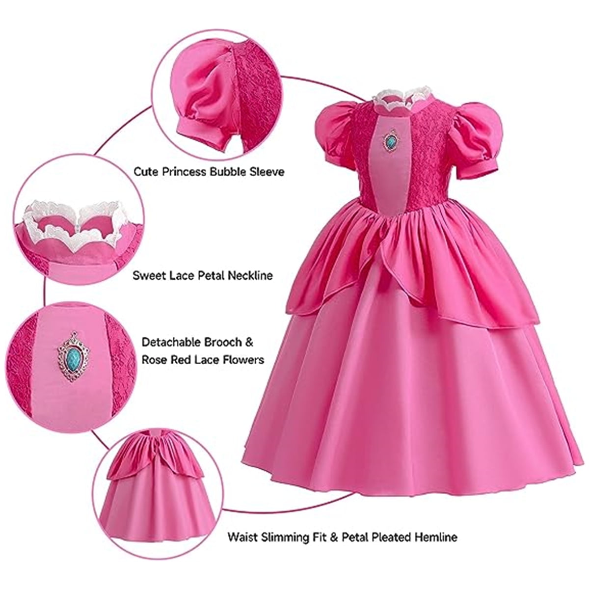 KAWELL Princess Pink Peach Costume for Girls Halloween Cosplay Dress Up 5-6 Years
