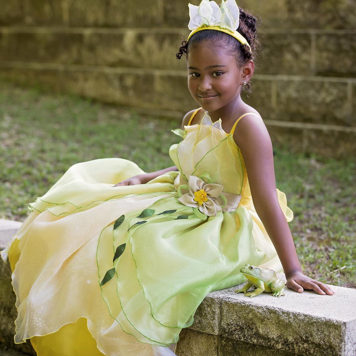 KAWELL Deluxe Princess Tiana Costumes Little Girls Dress Kids Fancy Gown Cosplay Halloween Party