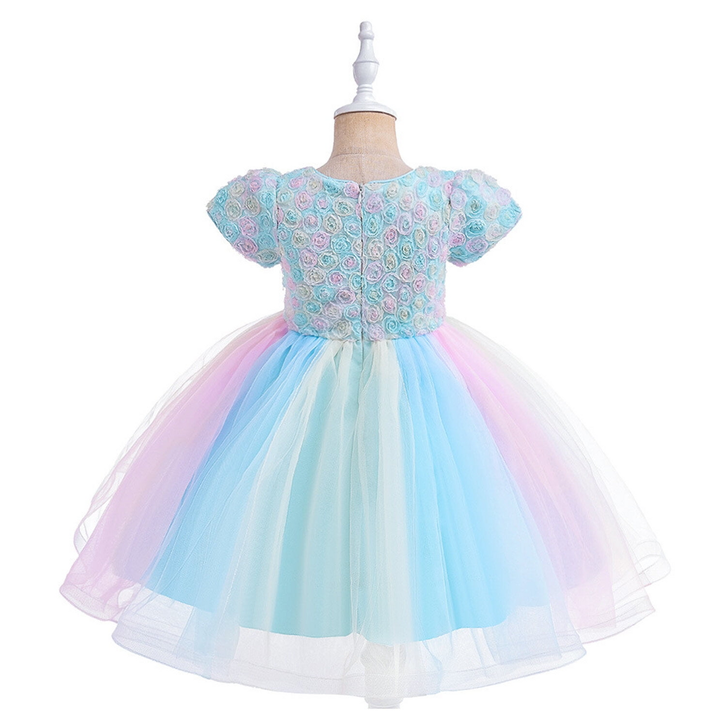 LOEL Little Girl Rainbow Tulle Dress Princess Pageant Wedding Birthday Party Tutu Formal Evening Gown