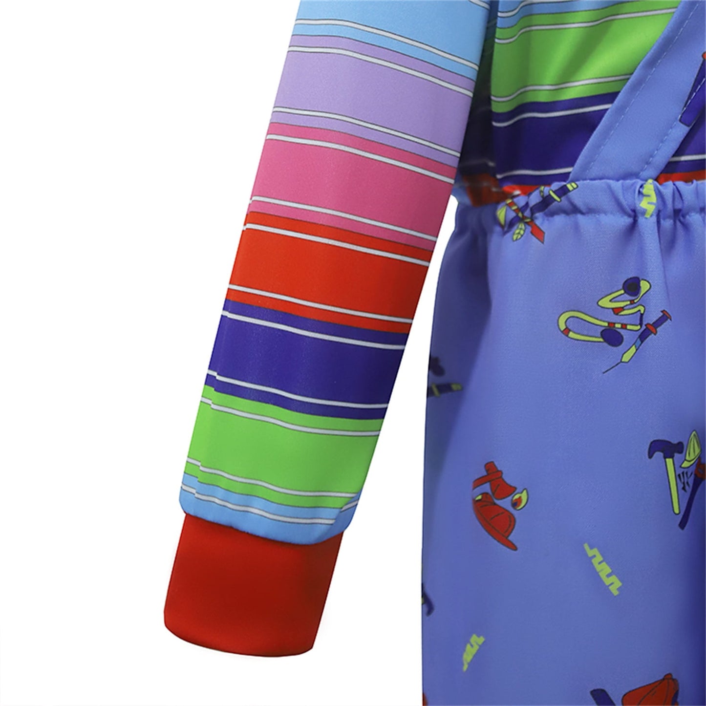 Phenas Kids Haunted Doll Costume,Red & Blue Striped Jumpsuit for Halloween Cosplay Costume