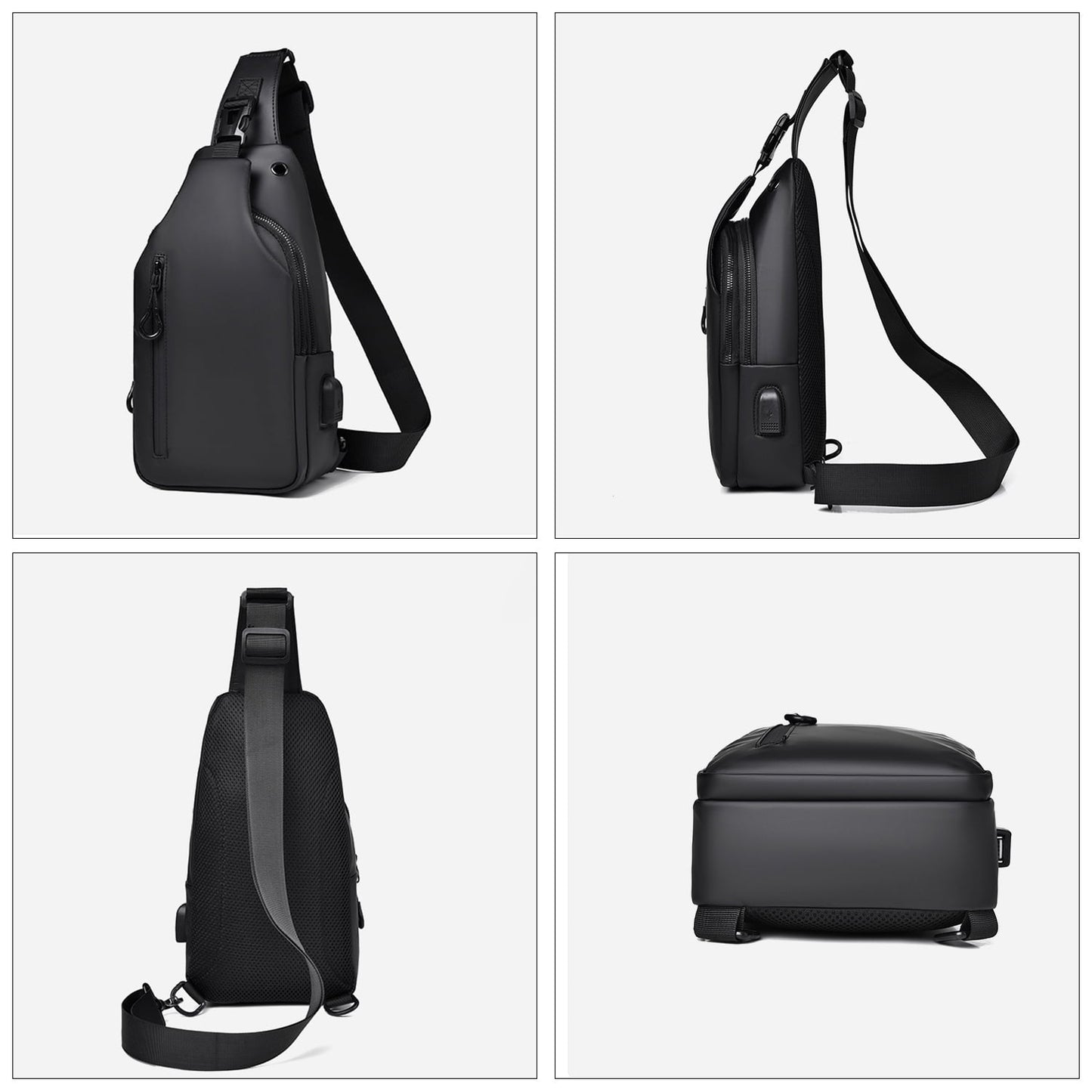 Phenas Mens Sling Bag, Waterproof Sling Bag with USB Charging Port Casual Daypack Chest Crossbody Bag