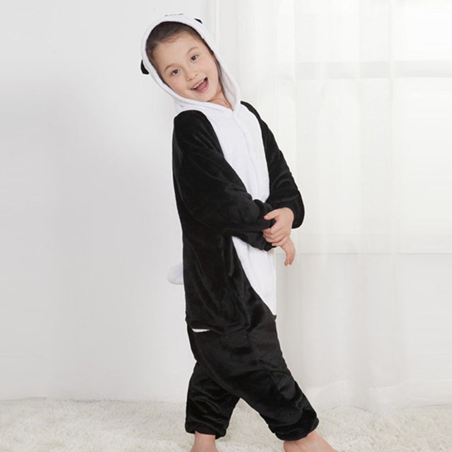 KAWELL Unisex Panda Parent-Child One-Piece Pajamas Flannel Animal Pajamas Costume Halloween Christmas Cosplay
