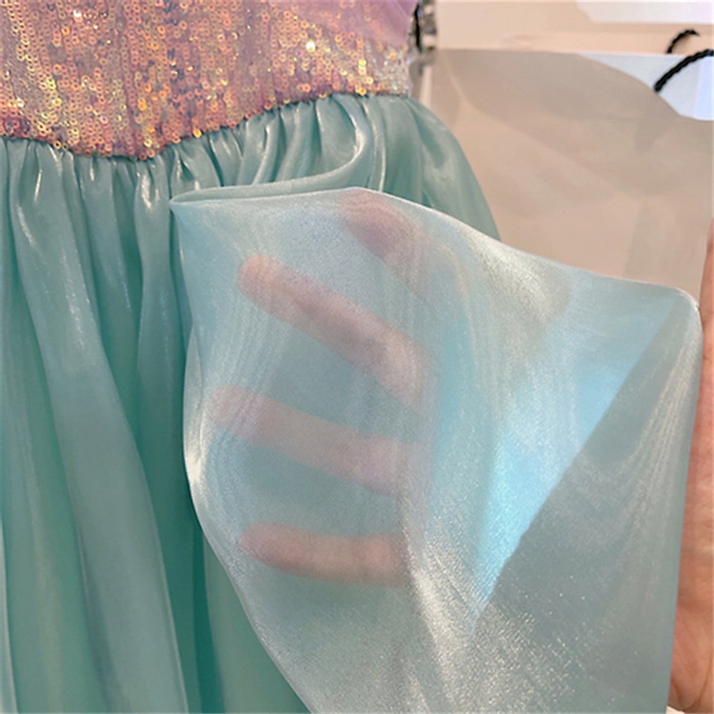Phenas Little Girl Mermaid Sequins Princess Costume Flutter Sleeves Tank Top Party Dress