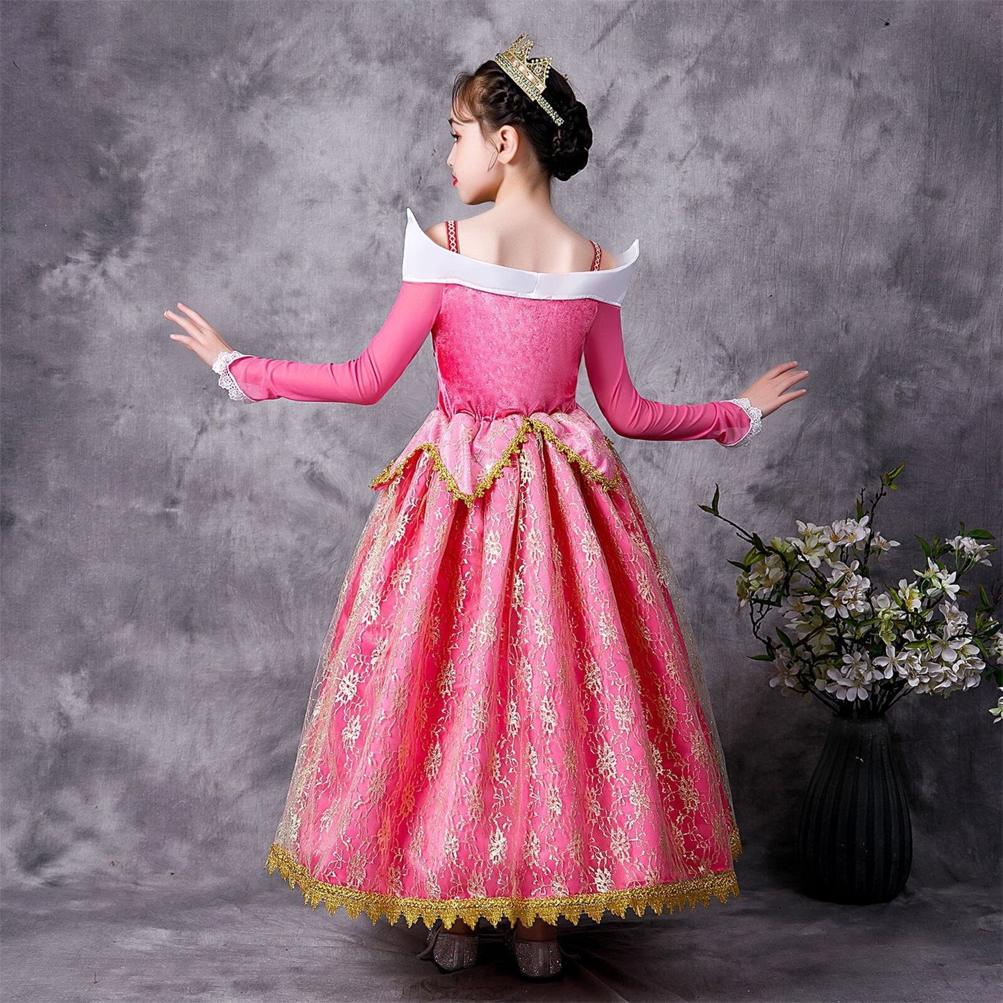 HAWEE Girls Aurora Princess Costume Sleeping Princess Dress Up with Accessories for Halloween Cosplay