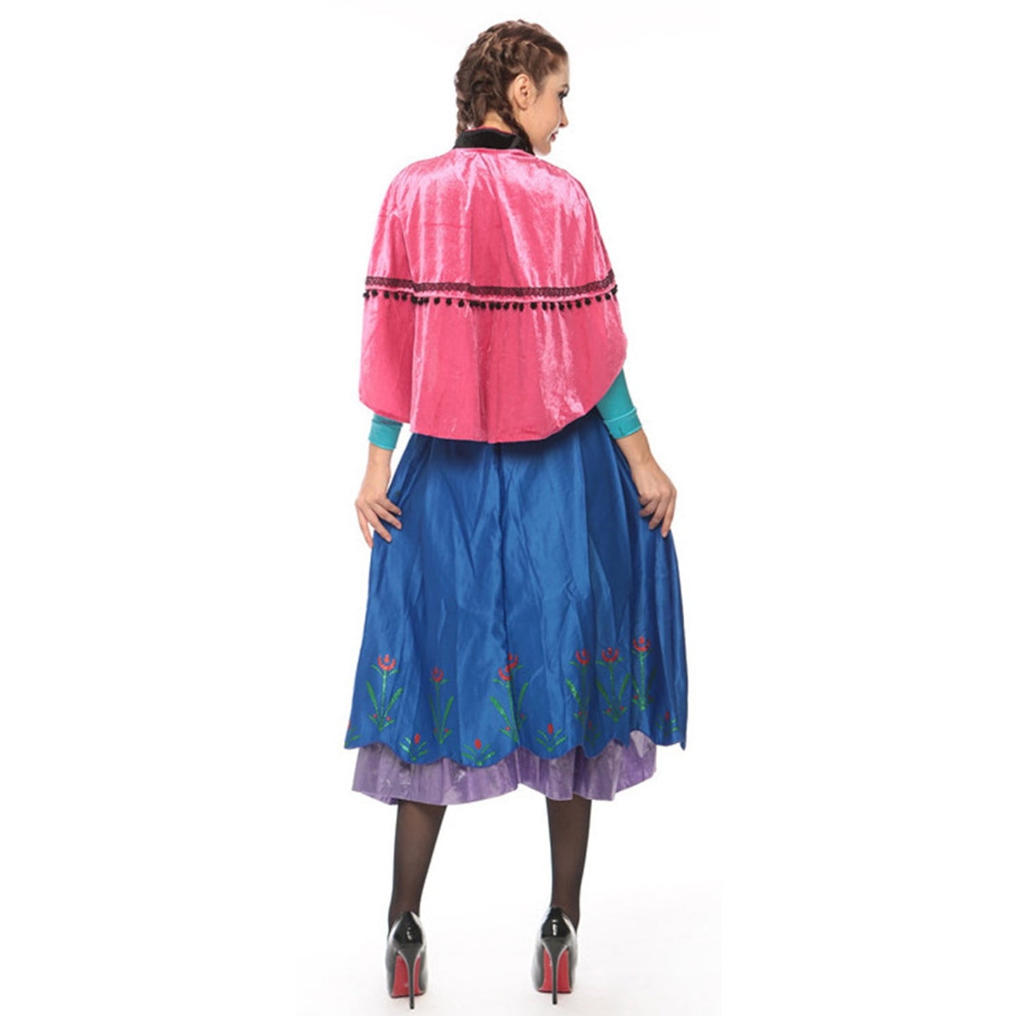 KAWELL Halloween Adult Princess Anna Dress Costume with Cape Birthday Cosplay Dress Up