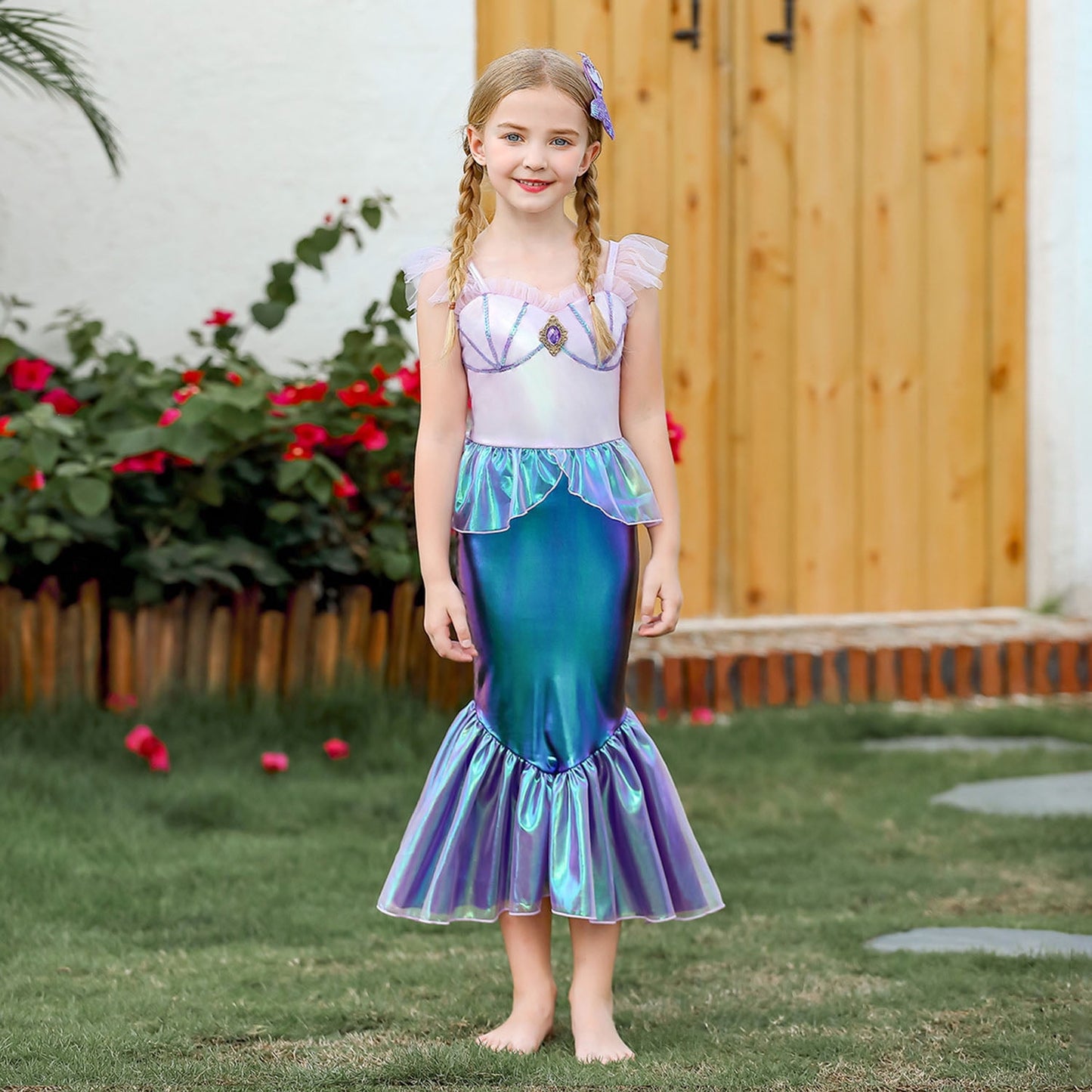 HAWEE Mermaid Dress for Girls - Mermaid Fancy Costume Halloween Princess Dresses for Girls 3-10 Birthday Gift