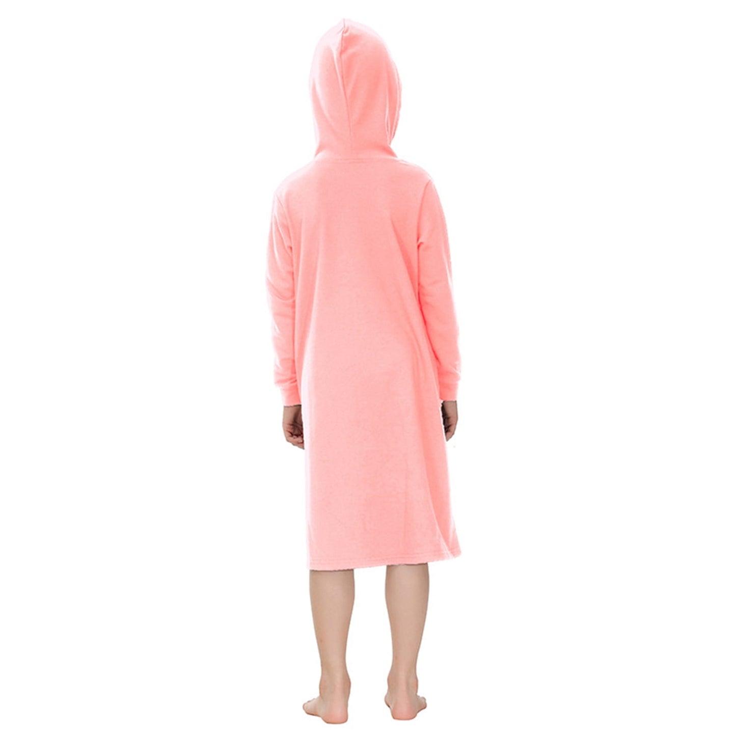 Girls Zipper Front Robes Long Sleeve Hooded Housecoat Long Housedress Loose Bathrobes Comfy Pajama Sleepwear