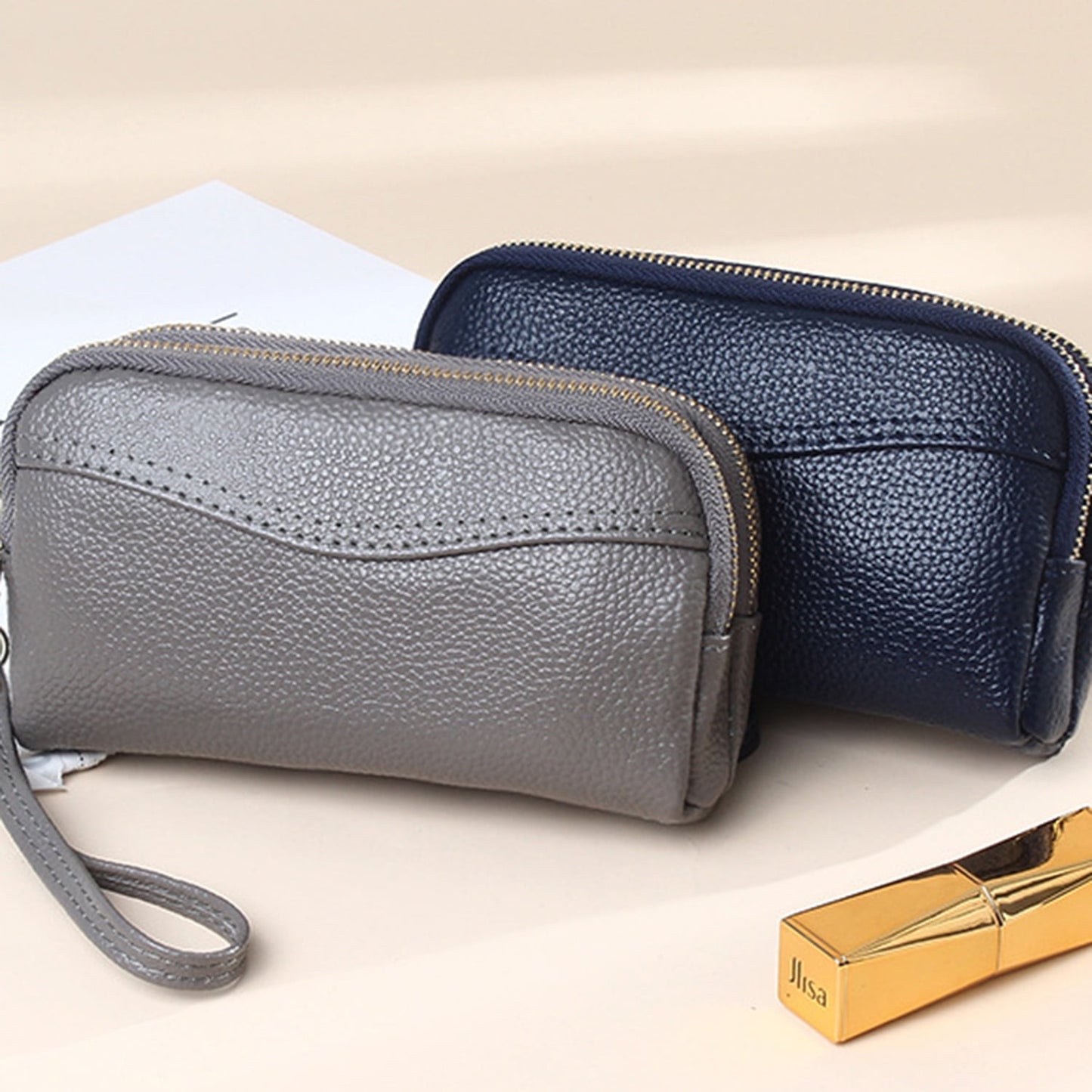 HAWEE Cellphone Wallet for Women Genuine Leather Clutch Purse Large Capacity Double Zipper Wristlet Wallet for Ladies