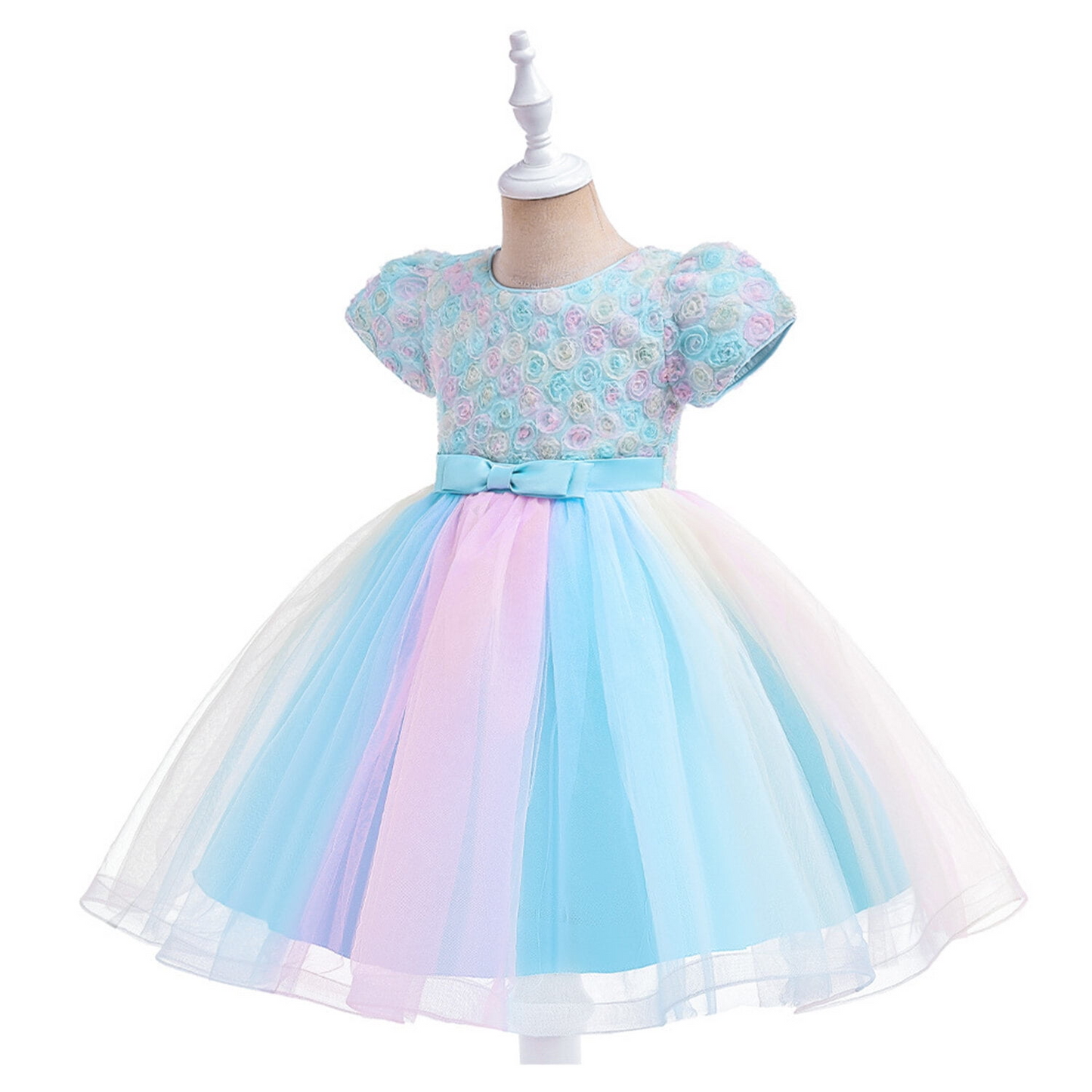 LOEL Little Girl Rainbow Tulle Dress Princess Pageant Wedding Birthday Party Tutu Formal Evening Gown