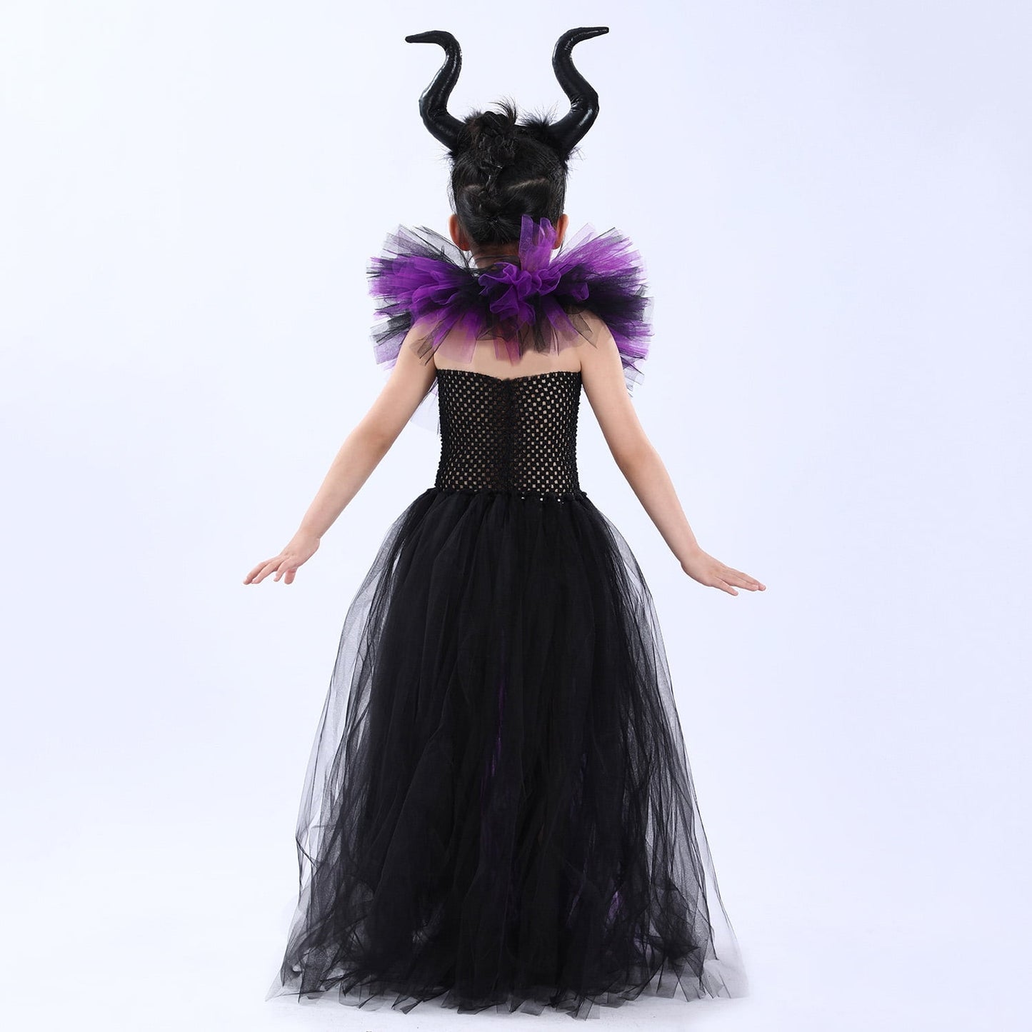 KAWELL Halloween Maleficent witch dress with headband set vampire witch costume 1-12 years old