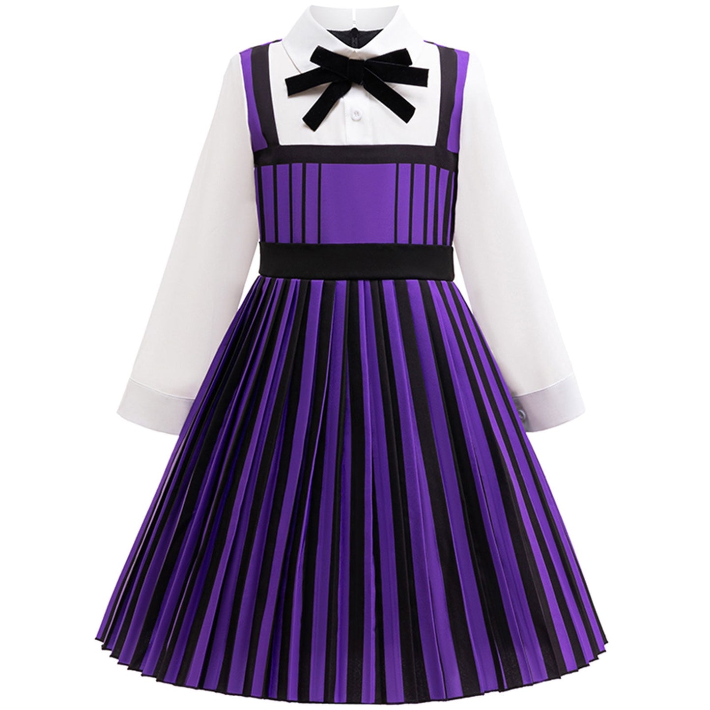 KAWELL Enid Costume for Girls, Addams Academy Uniform Outfits Cosplay with Pink Blue Wig, Pleated Dress Girl's Stripes Suits Sets for Halloween