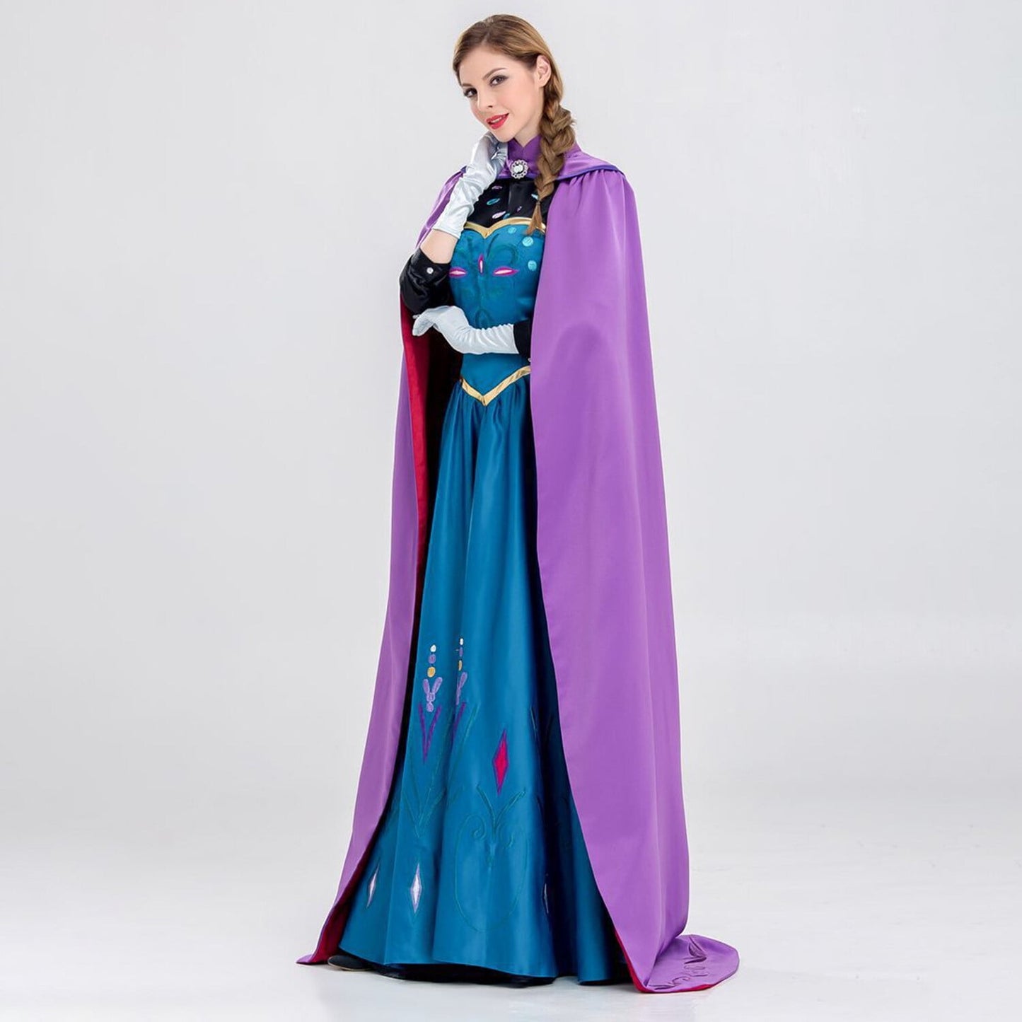 HAWEE Women Princess Costume Cosplay Anna Dress Up Halloween Deluxe Gown Outfit with Cloak, Gloves