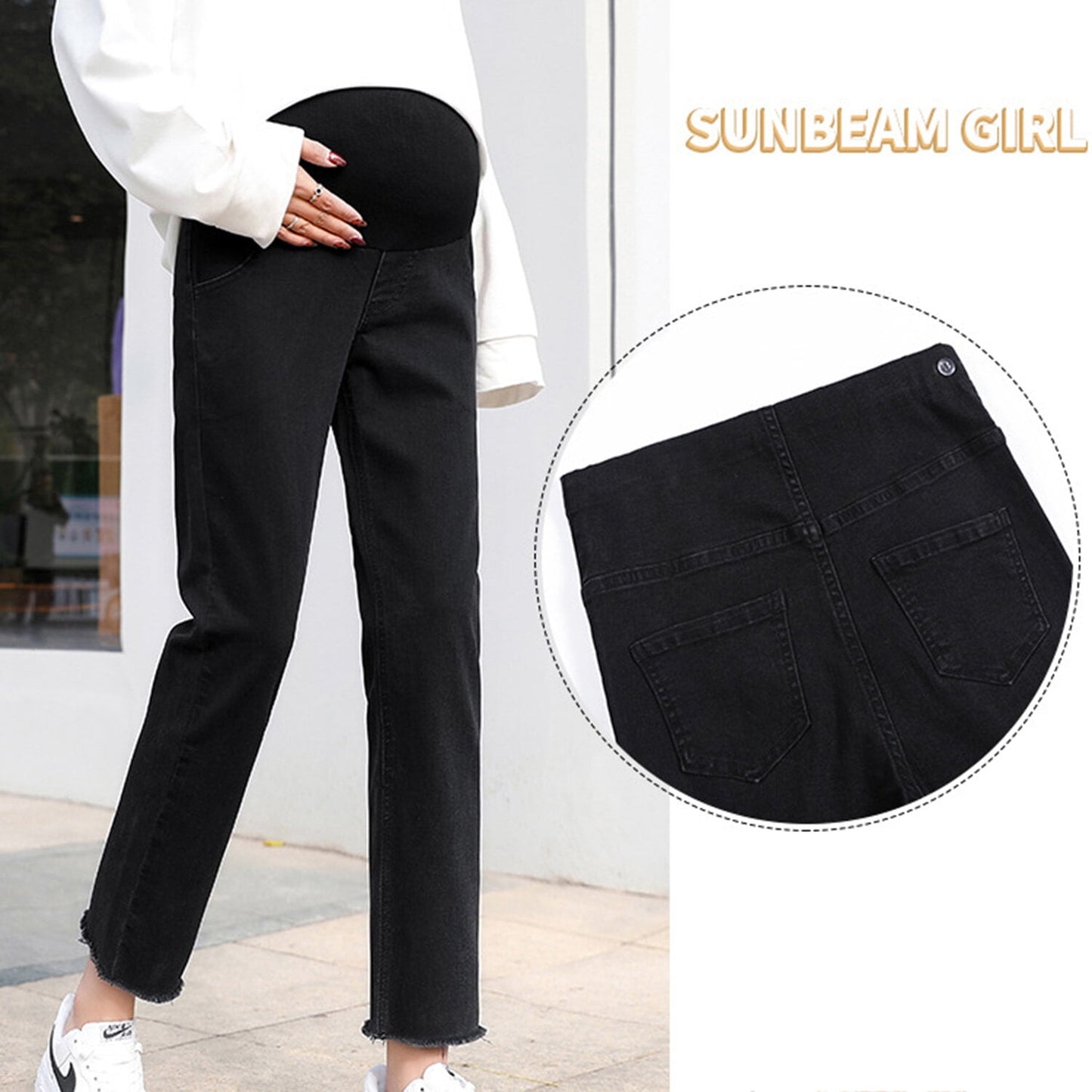 Phenas Women's Maternity Jeans Comfy Plus Size Blue Pregnancy Baggy Ankle Length Jeans
