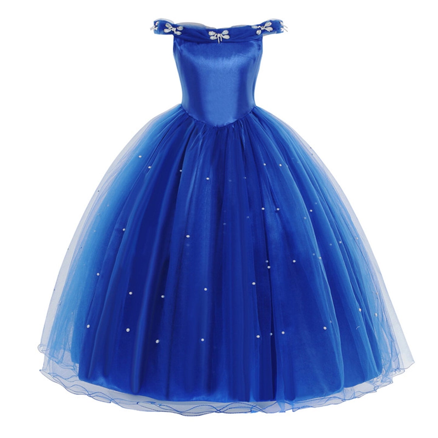 HAWEE Girls Blue Princess Costume Upgrade Deluxe Off-shoulder Dress for Birthday Halloween Cosplay