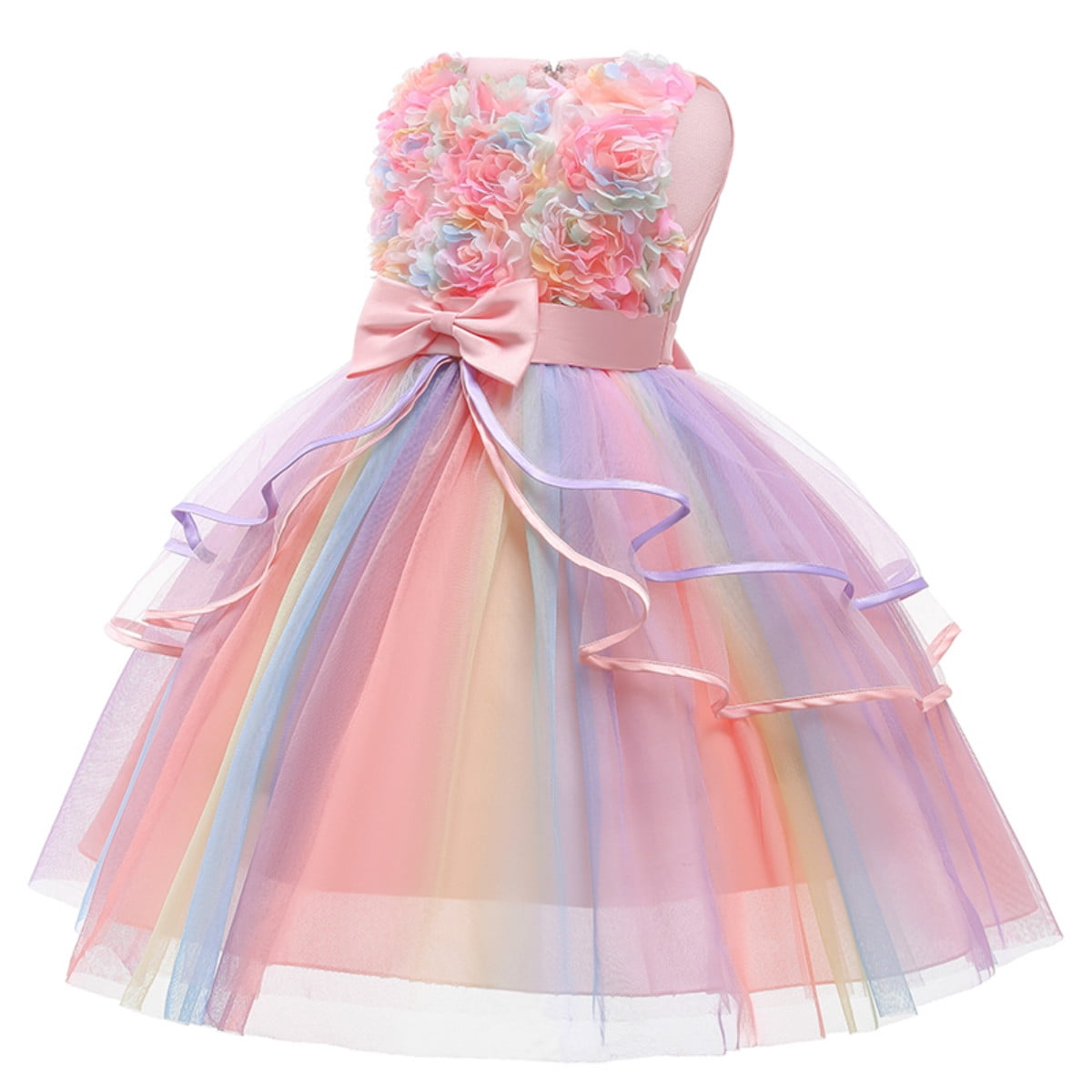 LOEL Kids Flower Dresses For Baby Girls Elegant Wedding Princess Dress Ceremony Party Rainbow Tutu Ball Gown