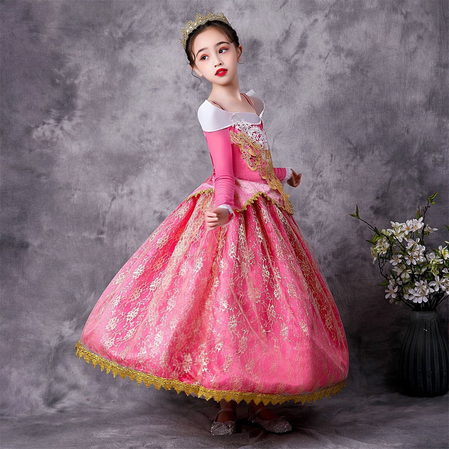 HAWEE Girls Aurora Princess Costume Sleeping Princess Dress Up with Accessories for Halloween Cosplay