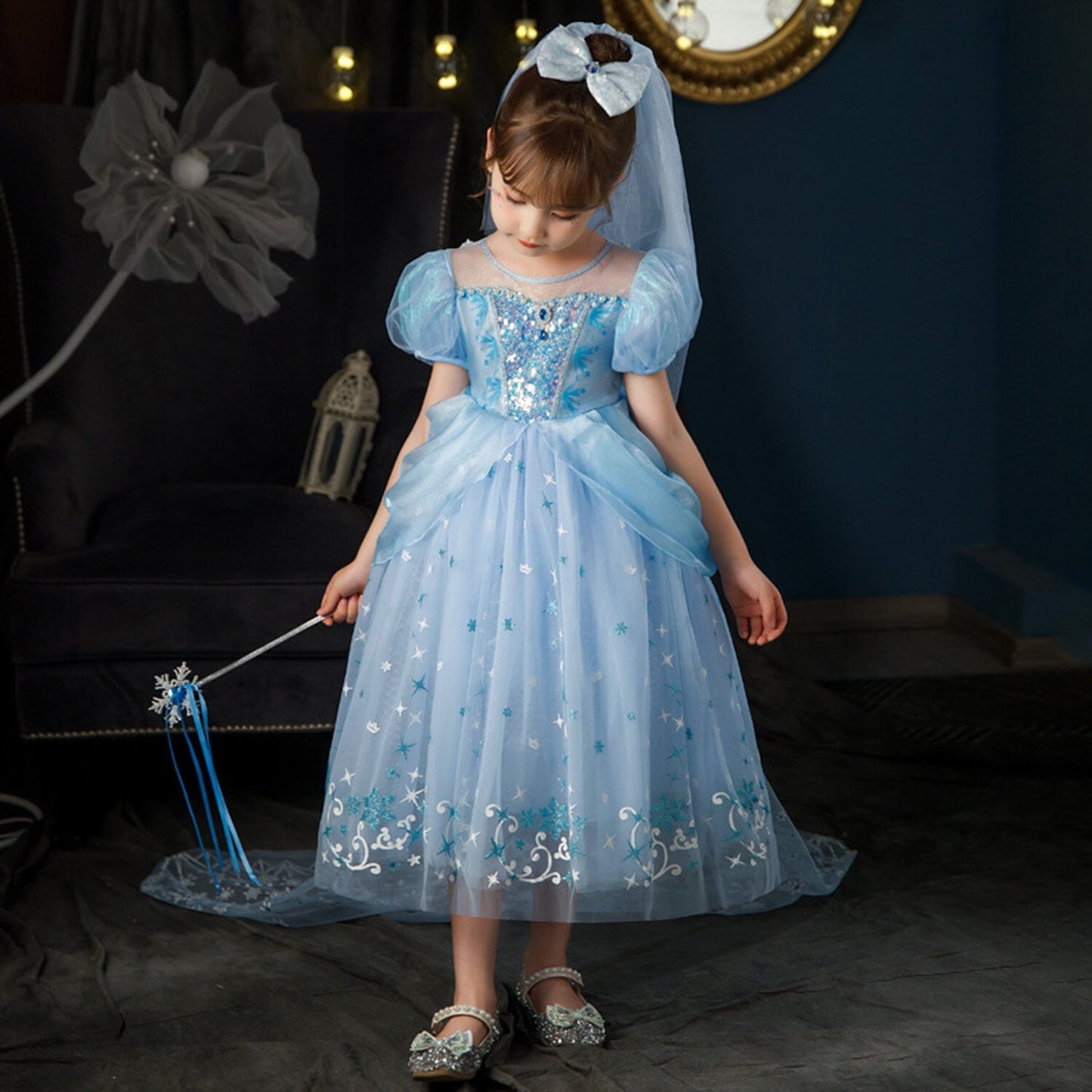 Phenas Princess Costume for Girls Princess Dress Halloween Fancy Party Dress Princess Dress Up Clothes for Little Girls