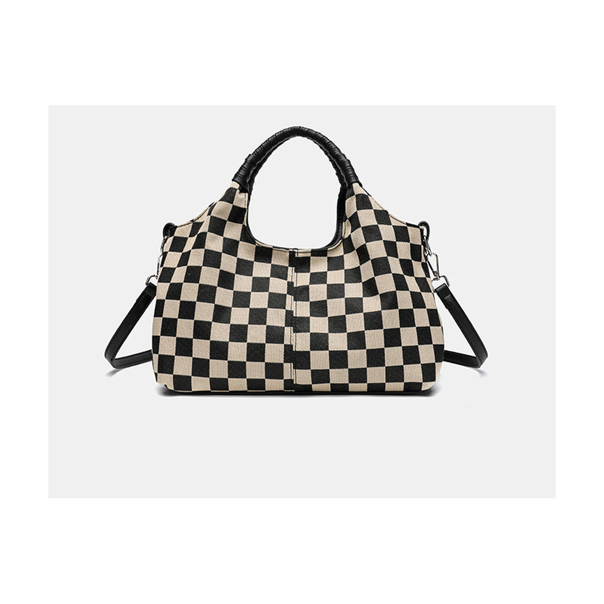 PU Large Crossbody Bag - Black Plaid
