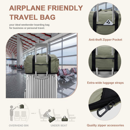 URSOFINE Nylon Duffle Bag, Lightweight Foldable Expandable Gym Bag with Wet Pocket & Luggage Sleeve, Large Capacity Carry On Travel Bag for Men Women, Ideal for Fitness Camping Weekend Getaways Green