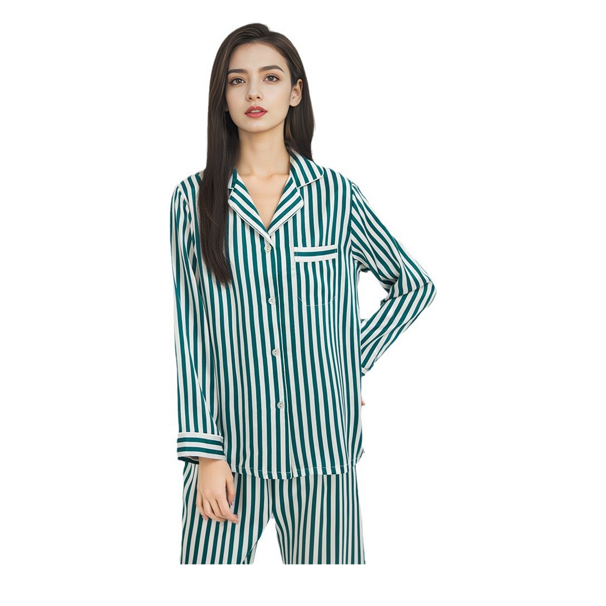 19 Momme 100% Mulberry Silk Striped Pajama Set for Women - Long Sleeve Loungewear - main image