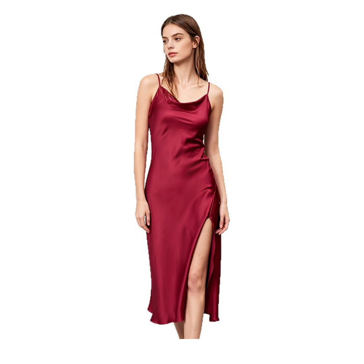 19 Momme 100% Mulberry Silk Slip Nightgown for Women - Cowl Neck with Side Slit - main image