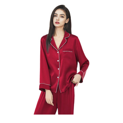 22 Momme 100% Mulberry Silk Pajama Set for Women - Long Sleeve Long Pants Heavyweight Loungewear - main image