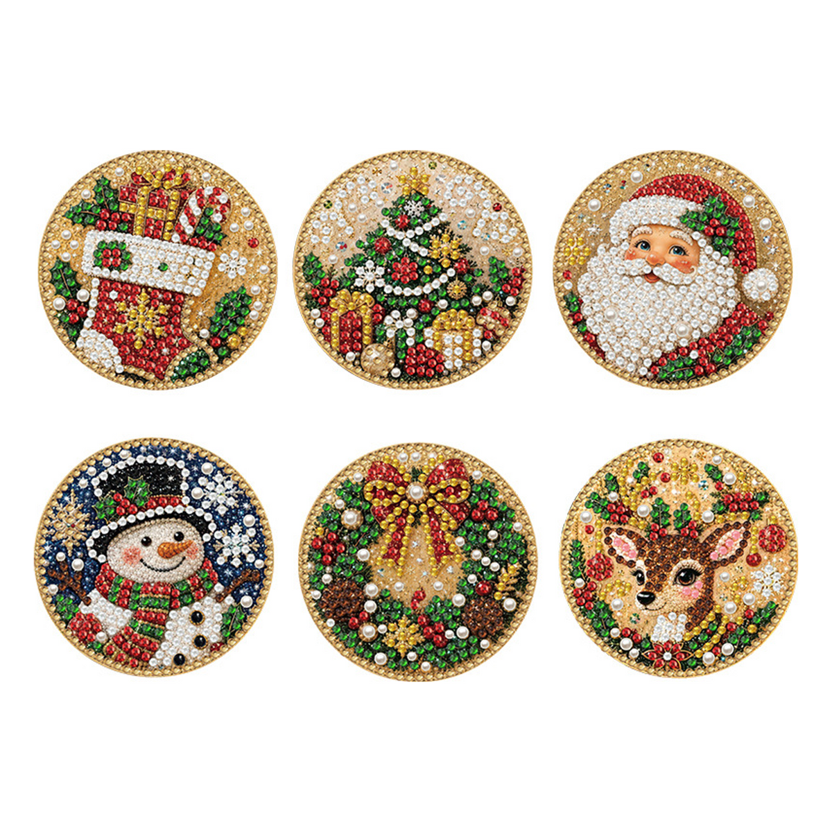 6-Piece Christmas Diamond Painting Ornament Kit - DIY Rhinestone Hanging Decorations - main image